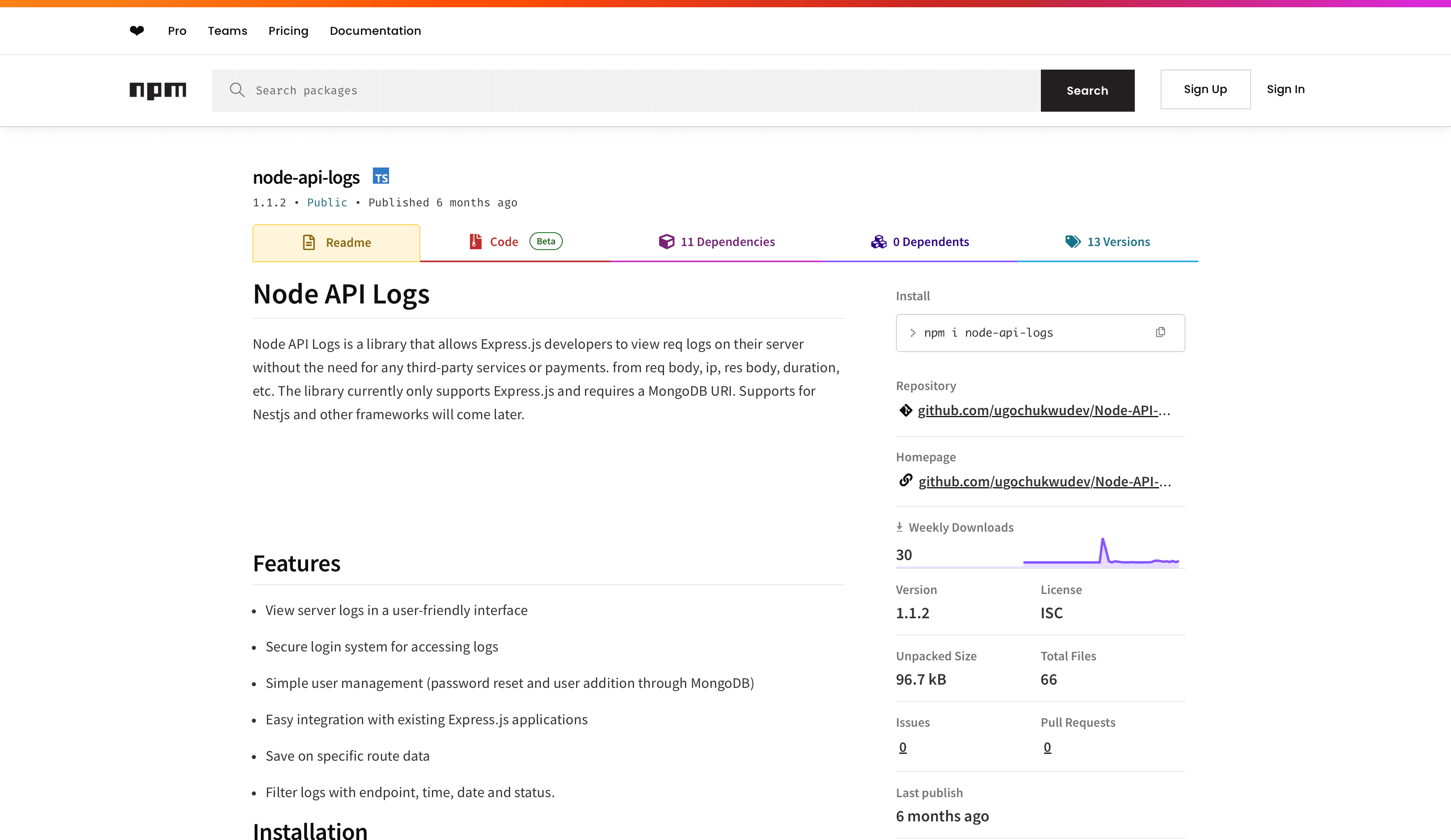 Node API Logs - Express.js Logging Solution